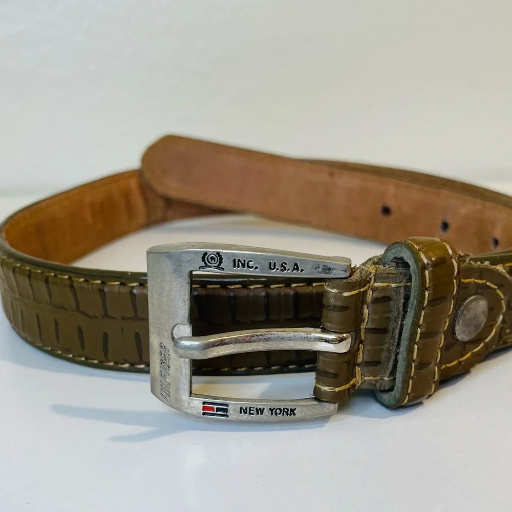 Vintage Tommy Hilfiger Square‎ Buckle Croco-Print Leather Belt Size XS (24”)